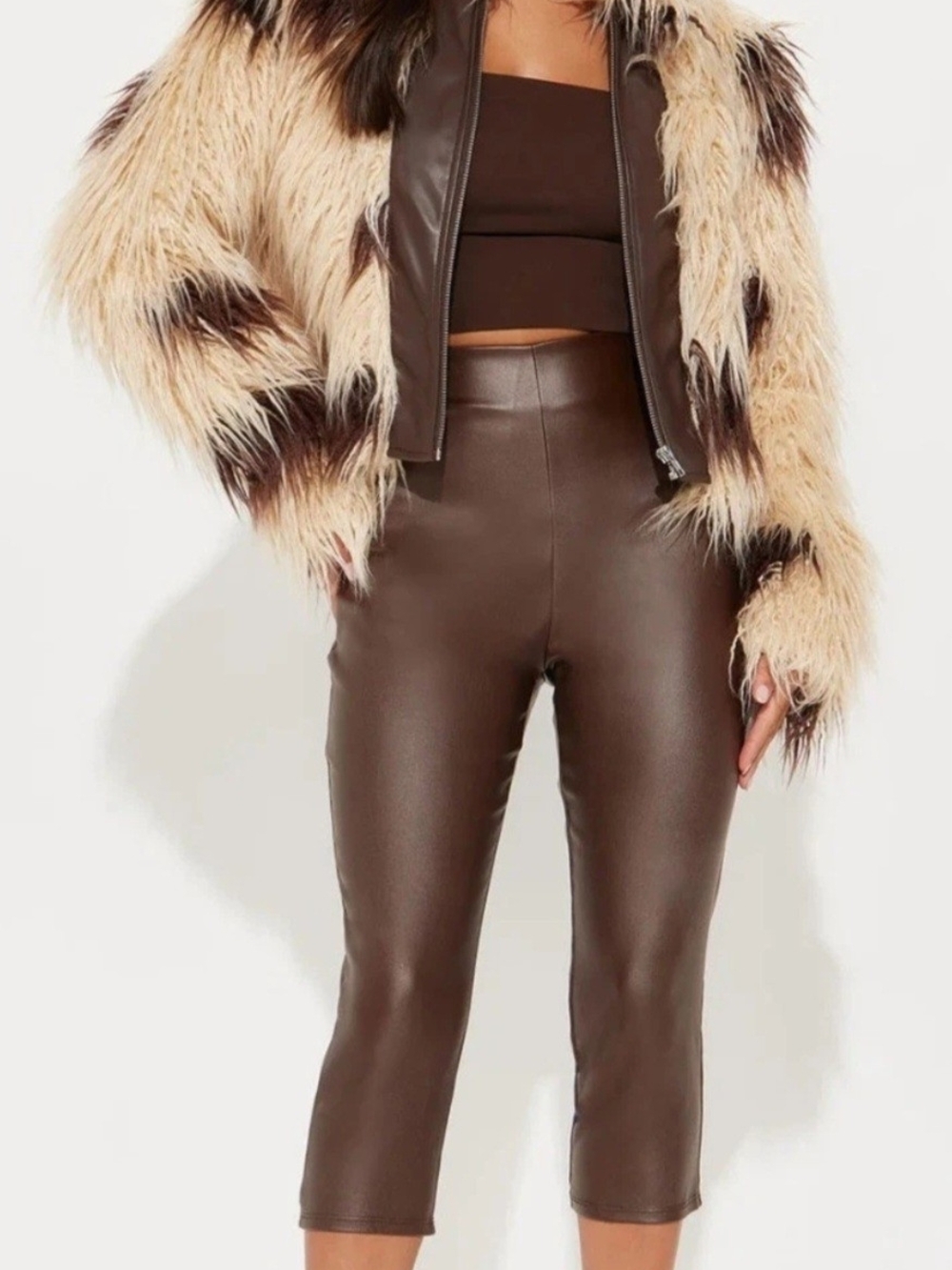 Fashion Nova Beige and Brown Teddy Faux Fur Jacket